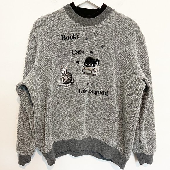 BonWorth Tops Bonworth Books Cats Life Is Good Textured